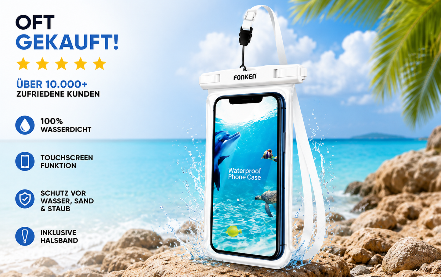 FONKEN Full View Wasserdichte Hülle für Telefon Unterwasser Schnee Regenwald Transparente Trockentasche Schwimmtasche Große Handyhüllen