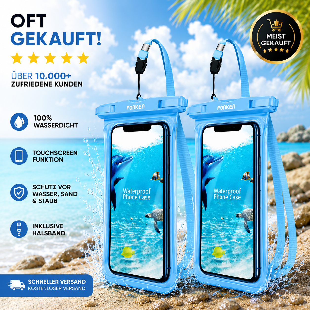 FONKEN Full View Wasserdichte Hülle für Telefon Unterwasser Schnee Regenwald Transparente Trockentasche Schwimmtasche Große Handyhüllen