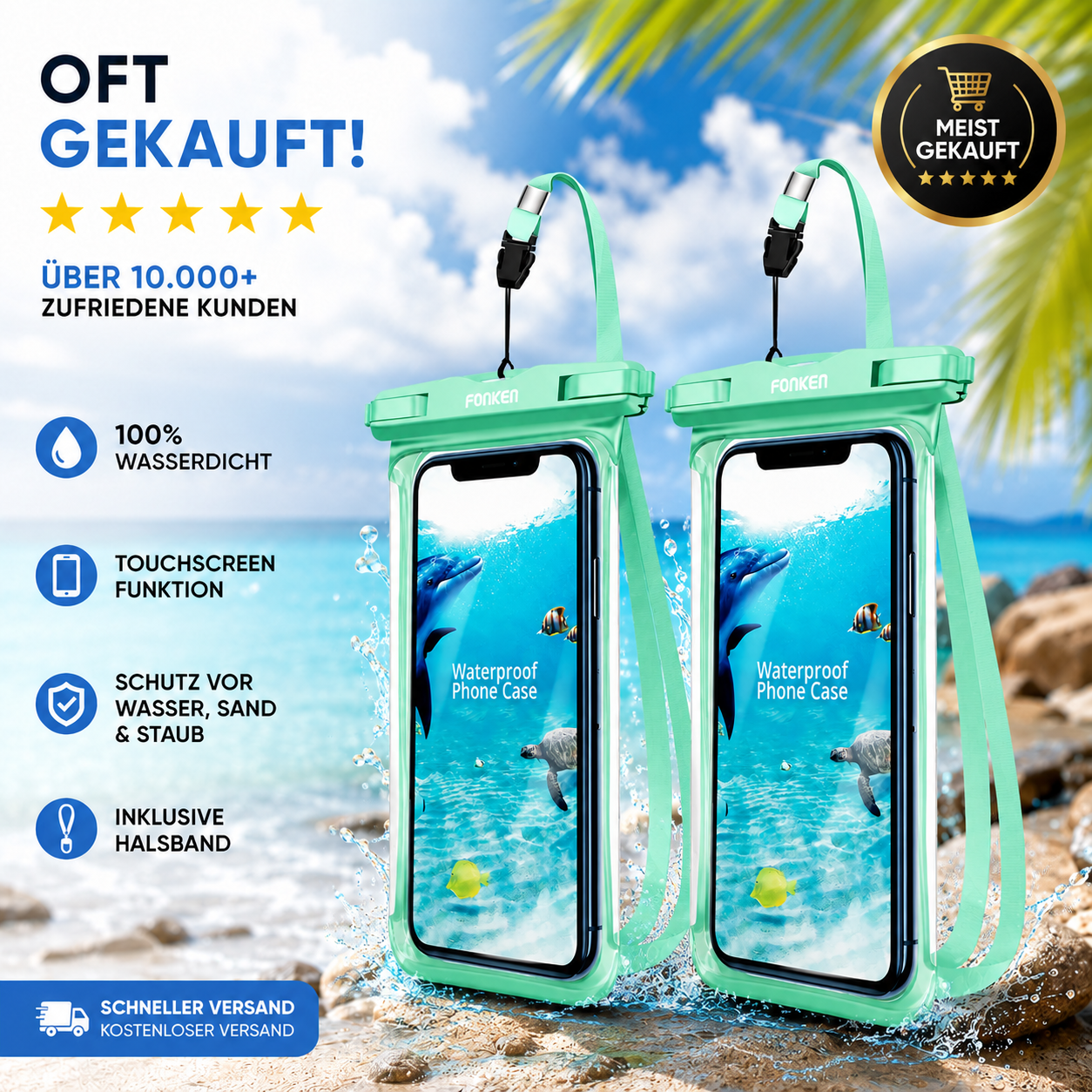 FONKEN Full View Wasserdichte Hülle für Telefon Unterwasser Schnee Regenwald Transparente Trockentasche Schwimmtasche Große Handyhüllen