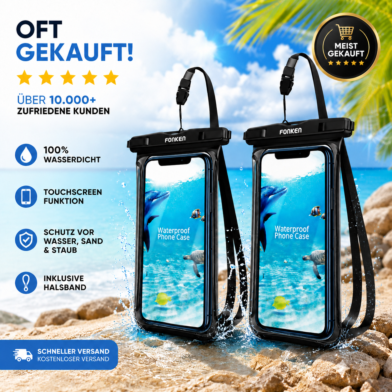 FONKEN Full View Wasserdichte Hülle für Telefon Unterwasser Schnee Regenwald Transparente Trockentasche Schwimmtasche Große Handyhüllen