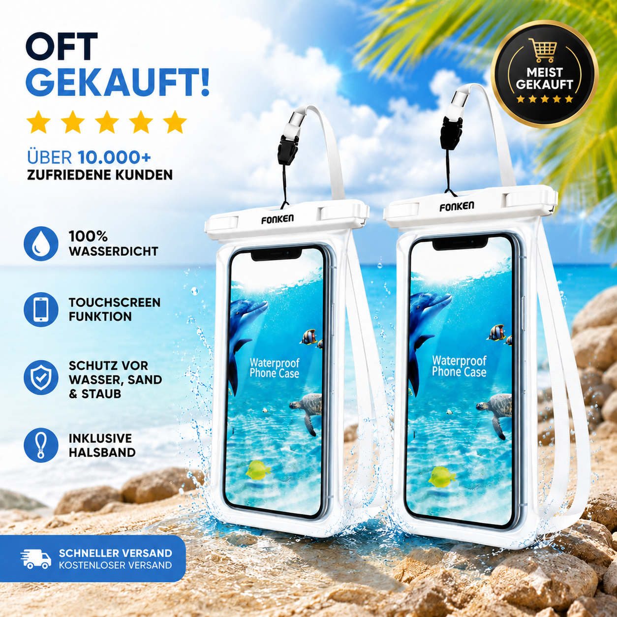 FONKEN Full View Wasserdichte Hülle für Telefon Unterwasser Schnee Regenwald Transparente Trockentasche Schwimmtasche Große Handyhüllen