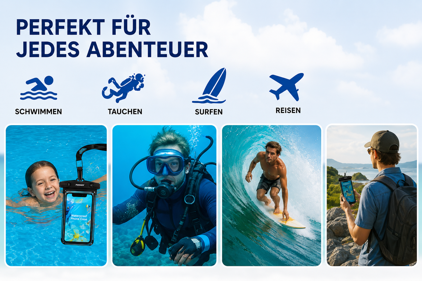 FONKEN Full View Wasserdichte Hülle für Telefon Unterwasser Schnee Regenwald Transparente Trockentasche Schwimmtasche Große Handyhüllen