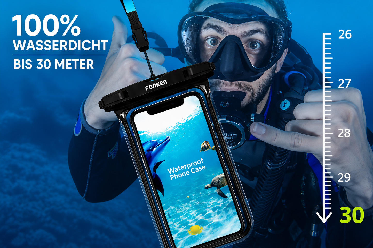 FONKEN Full View Wasserdichte Hülle für Telefon Unterwasser Schnee Regenwald Transparente Trockentasche Schwimmtasche Große Handyhüllen