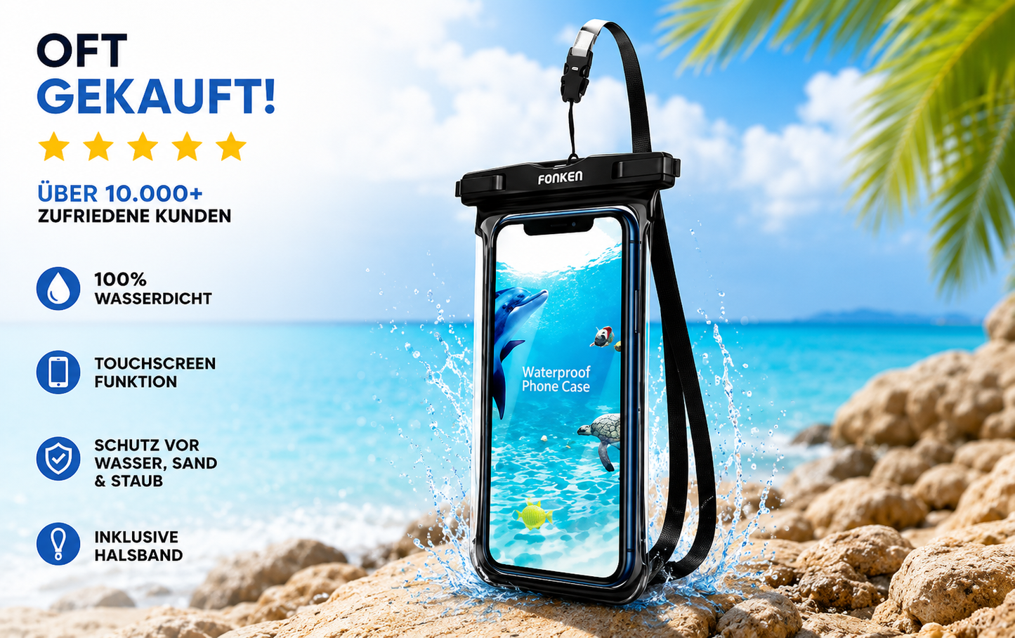 FONKEN Full View Wasserdichte Hülle für Telefon Unterwasser Schnee Regenwald Transparente Trockentasche Schwimmtasche Große Handyhüllen