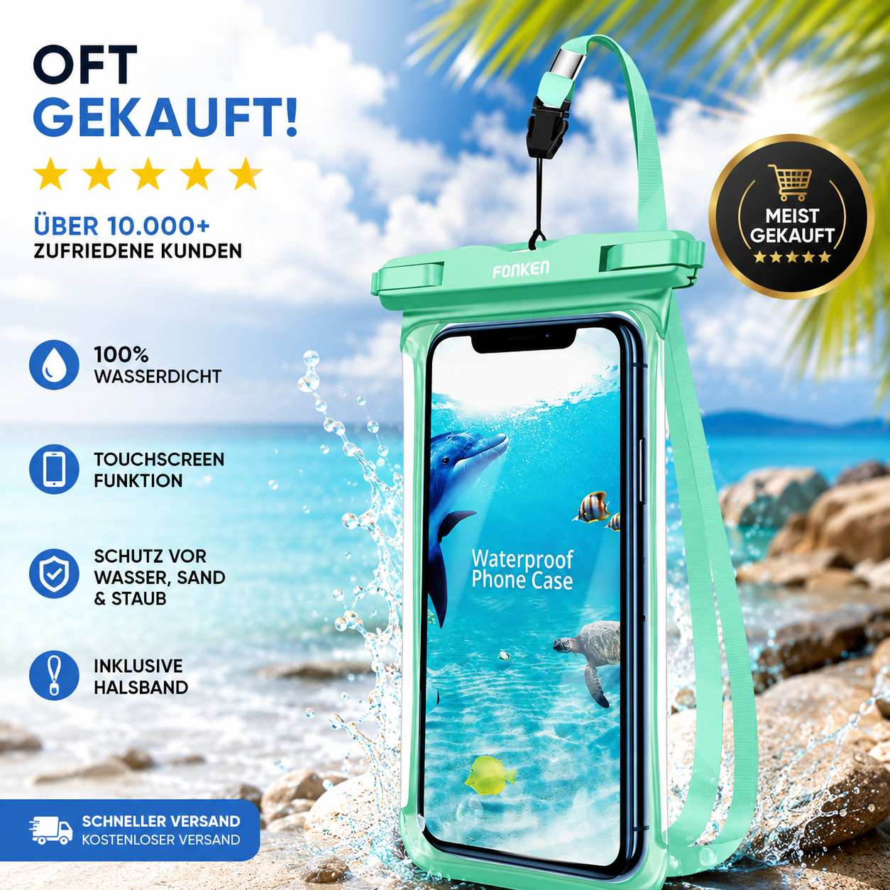 FONKEN Full View Wasserdichte Hülle für Telefon Unterwasser Schnee Regenwald Transparente Trockentasche Schwimmtasche Große Handyhüllen