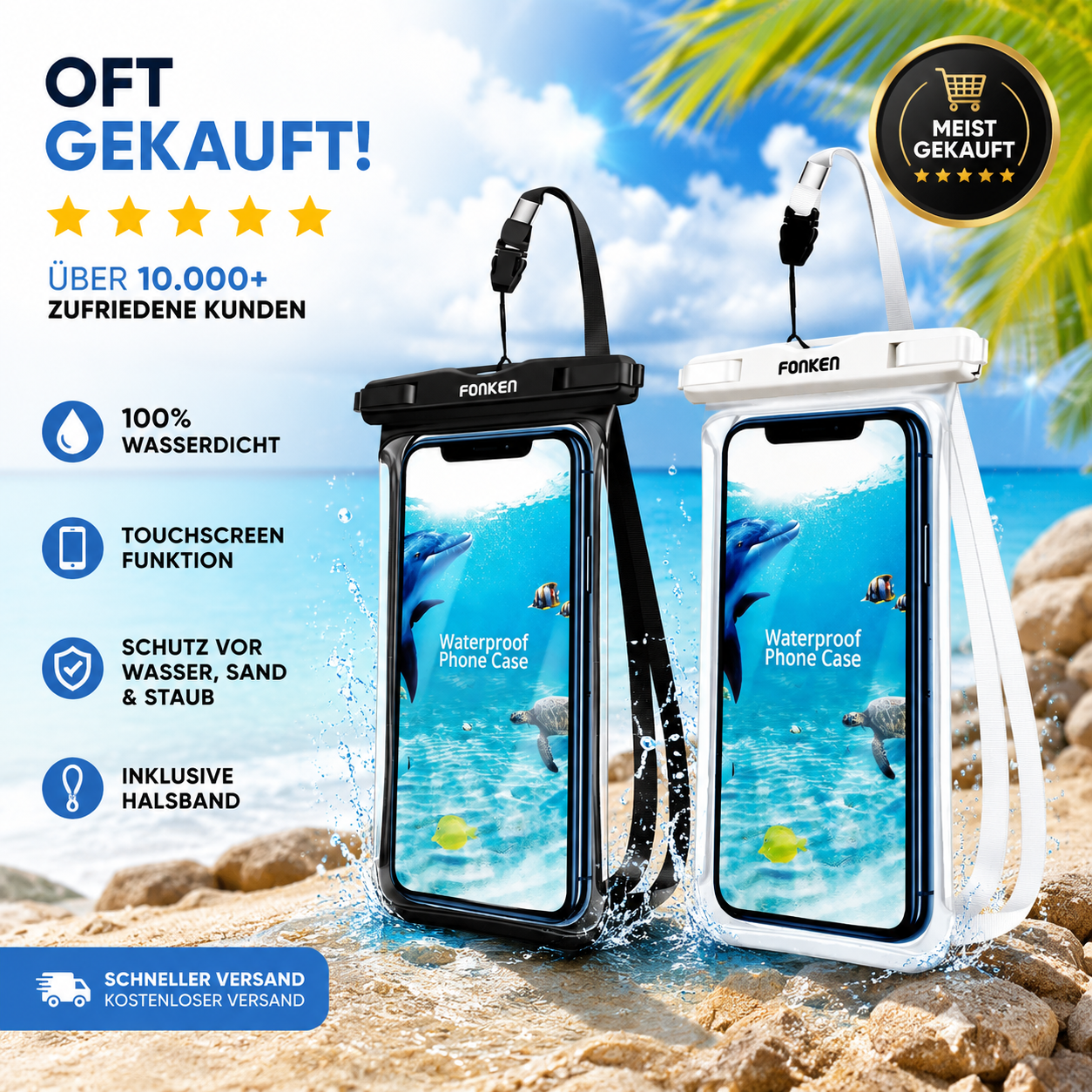 FONKEN Full View Wasserdichte Hülle für Telefon Unterwasser Schnee Regenwald Transparente Trockentasche Schwimmtasche Große Handyhüllen