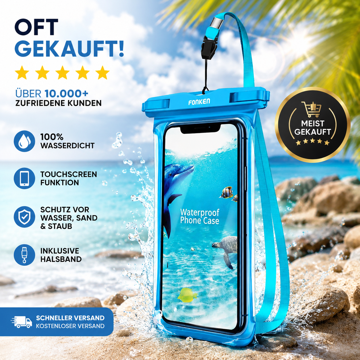 FONKEN Full View Wasserdichte Hülle für Telefon Unterwasser Schnee Regenwald Transparente Trockentasche Schwimmtasche Große Handyhüllen