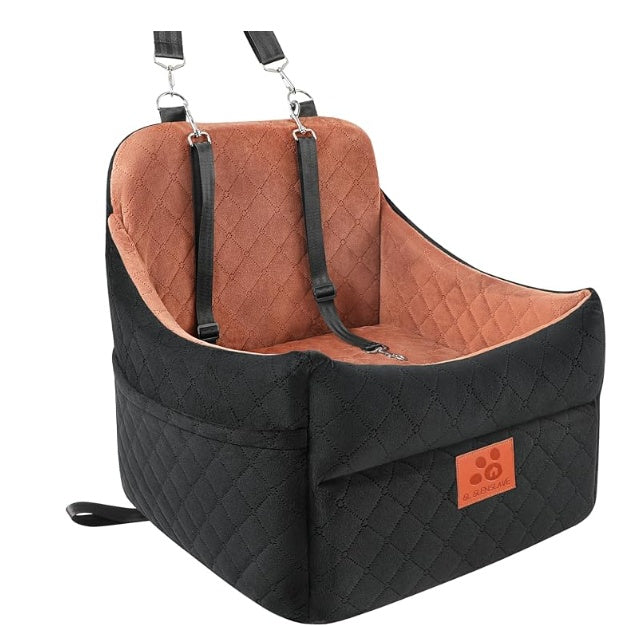 Hunde-Autositz Schwarz/Terracotta mit Kopfstützen-Gurten