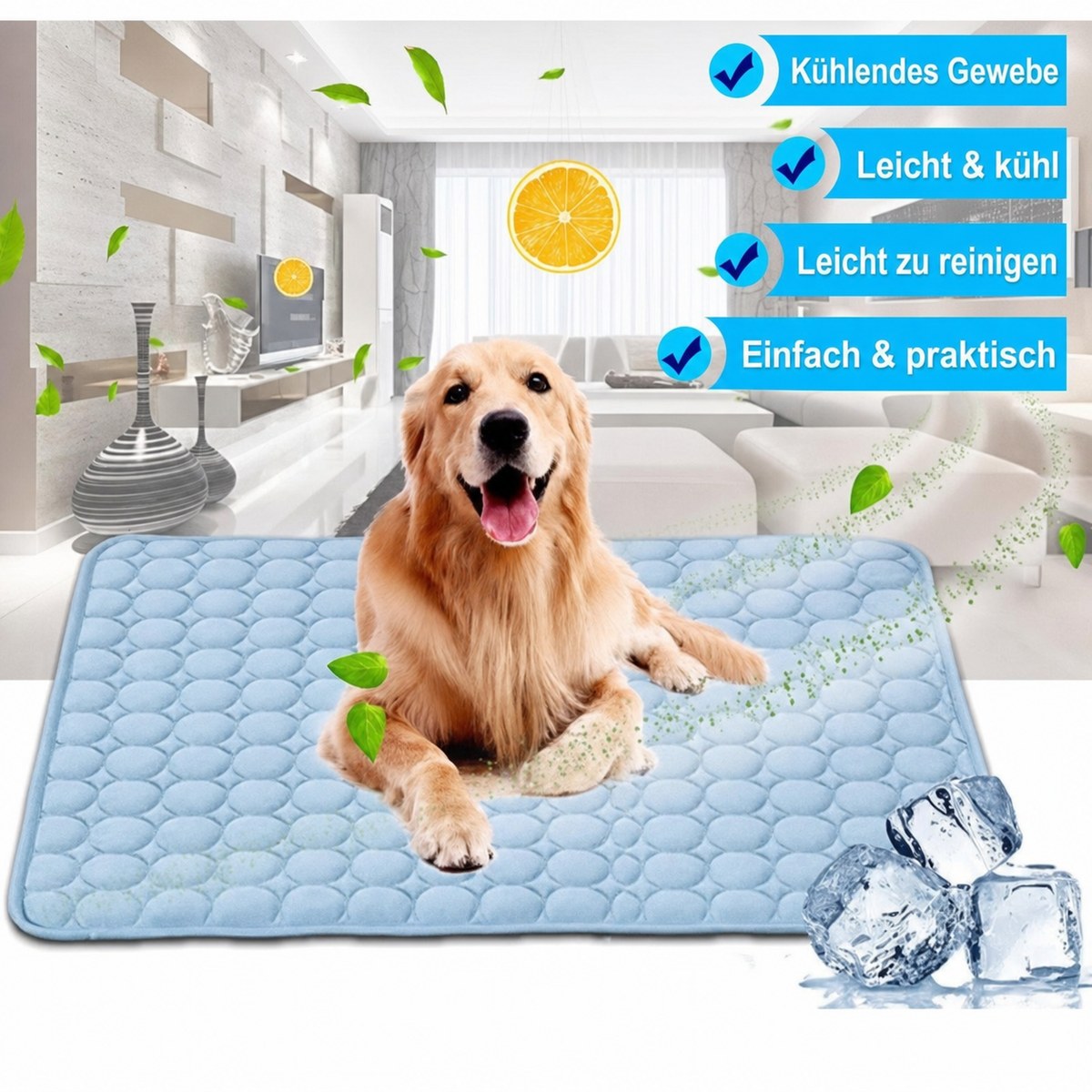 Kühlmatte Vorteile: kühlendes Gewebe, leicht & kühl, leicht zu reinigen, einfach & praktisch